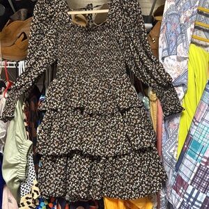 NWOT BYIRRS Black Floral Dress TEARED LAYERED RUFFLE SMALL